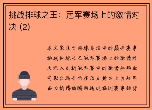 挑战排球之王：冠军赛场上的激情对决 (2)